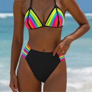 Neon Striped Bikini Set
